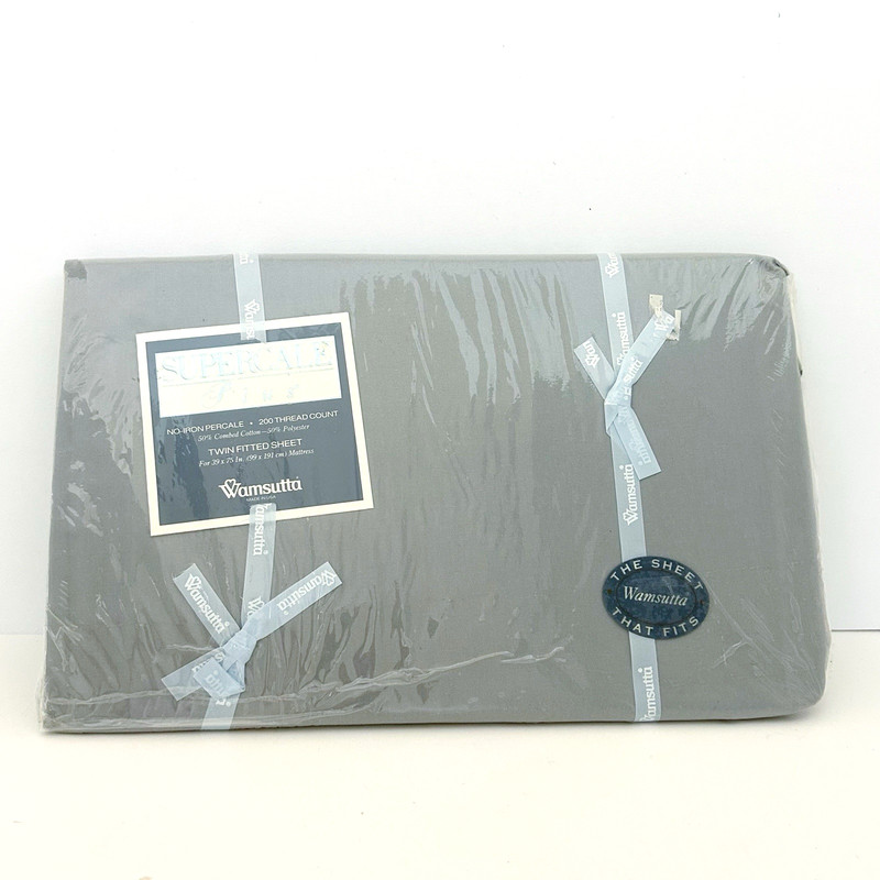 Wamsutta Supercale Plus Cotton Poly Gray 200 TC Twin Fitted Flat Sheet Set NEW gallery