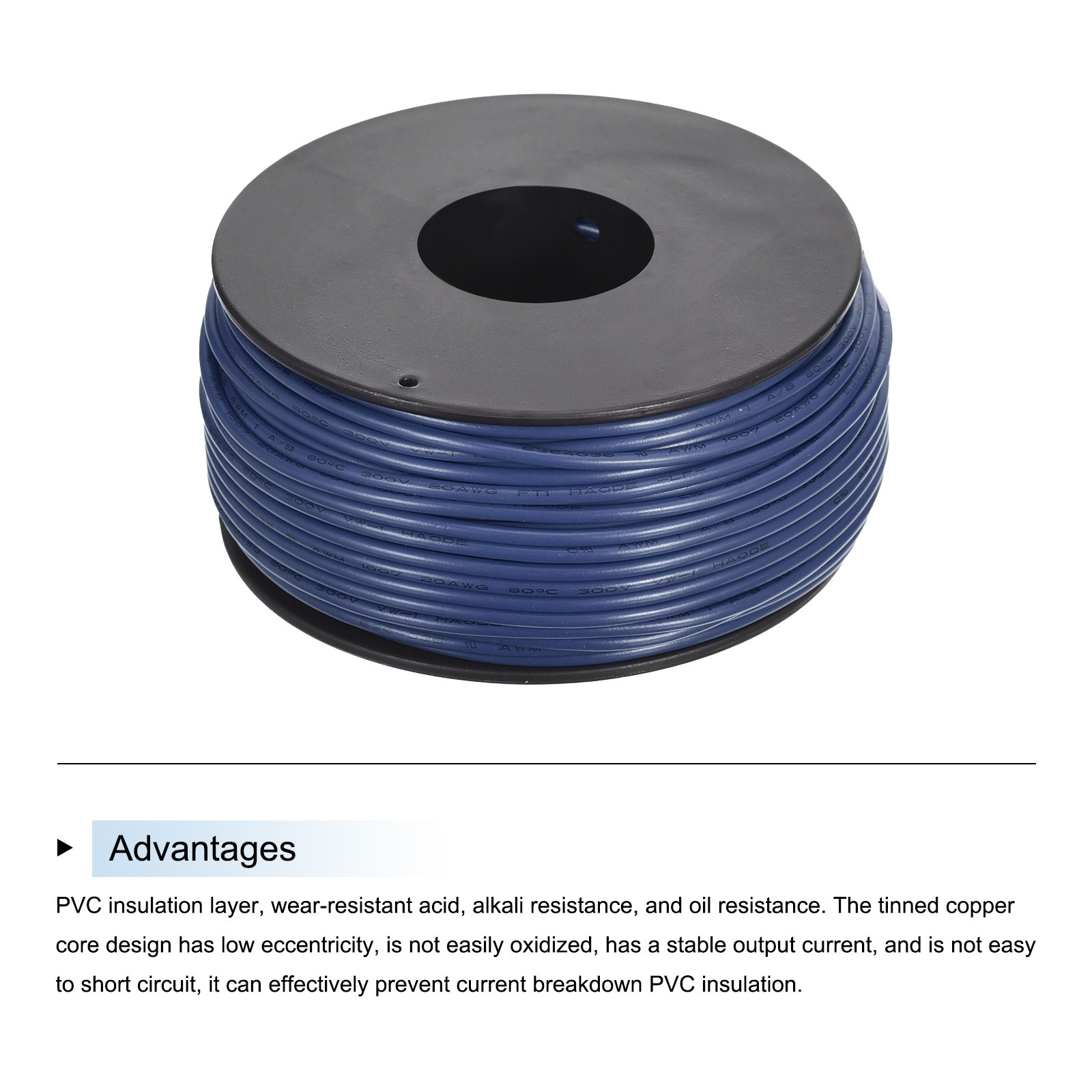 20AWG Stranded Wire PVC Hookup 30M/100ft Blue, Electrical Wire UL1007 Spool gallery