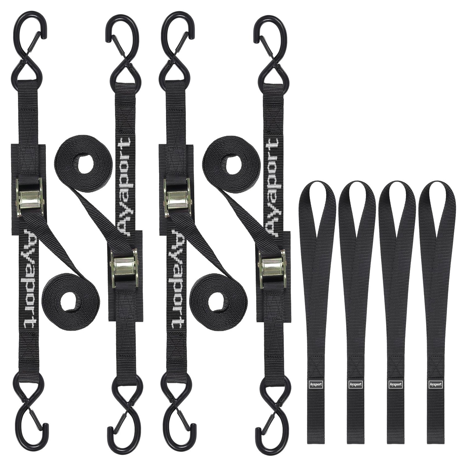 4 PCS 8ft 1250lbs Cam Buckle Tie Down Securing Straps S Hooks Motorcycle Car gallery