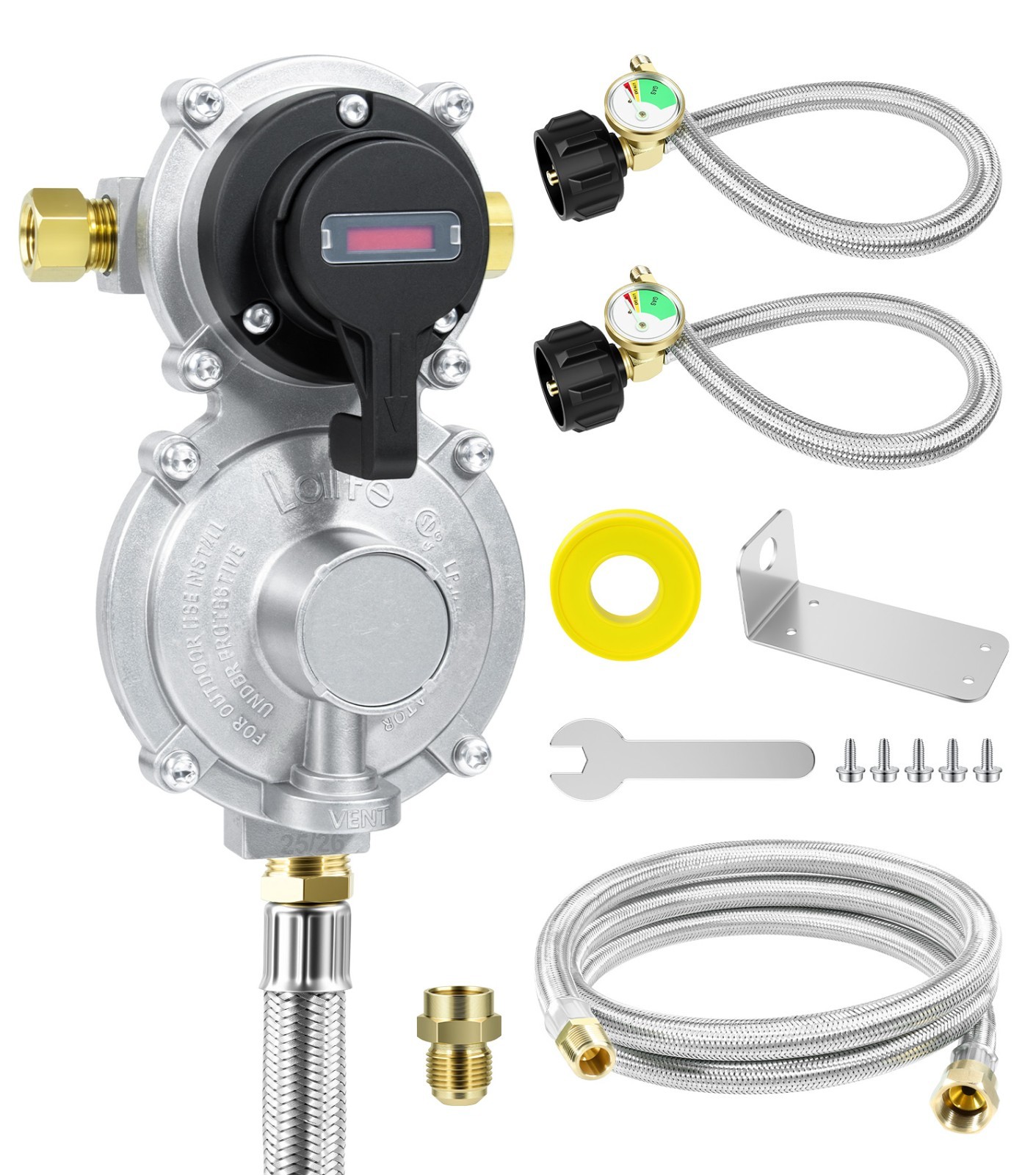 QCC1 2 Stage Automatic Changeover Regulator, 2x1.5FT + 4FT Hose Kit for RVs-USA gallery