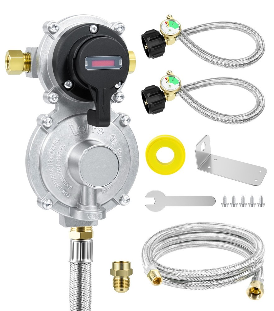 QCC1 2 Stage Automatic Changeover Regulator, 2x1.5FT + 4FT Hose Kit for RVs-USA