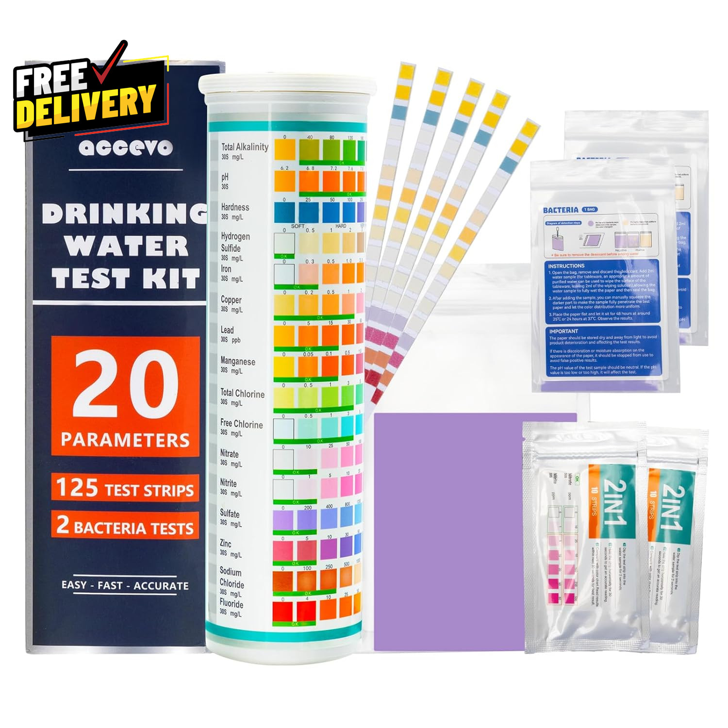 20 in 1 Complete Drinking Water Test Kits 125 Strips-Well Tap Home City Water... gallery