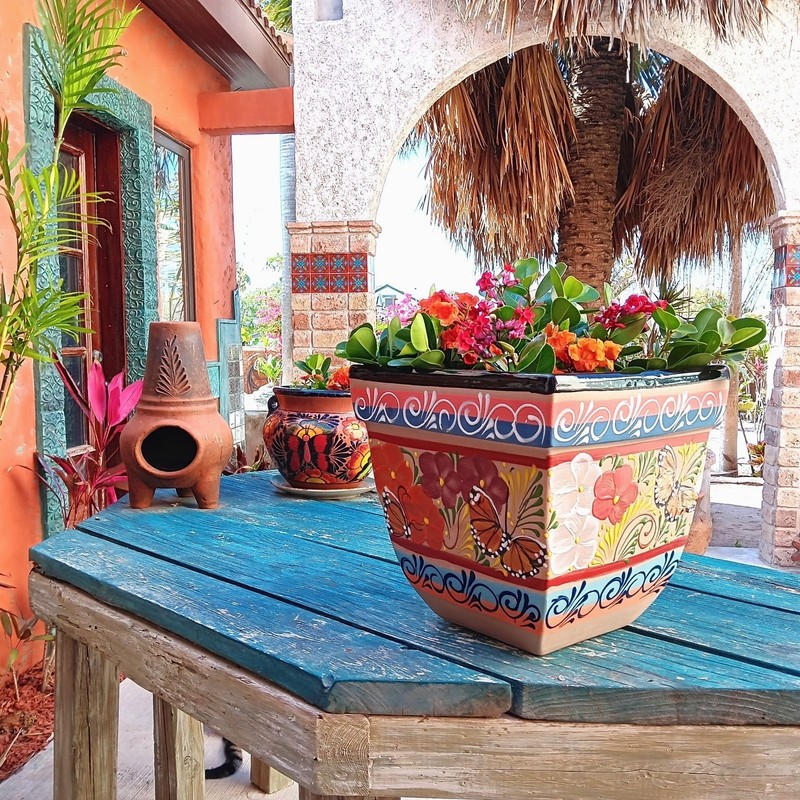 Mexican Engobe Clay Pottery Planter Flower Pot Butterfly Ceramic Talavera X Lg gallery