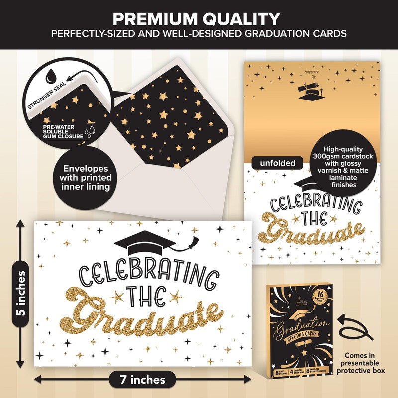 16 Pack Foiled, Glittery, & Holographic 5x7in Graduation Cards Pack with Envelop gallery