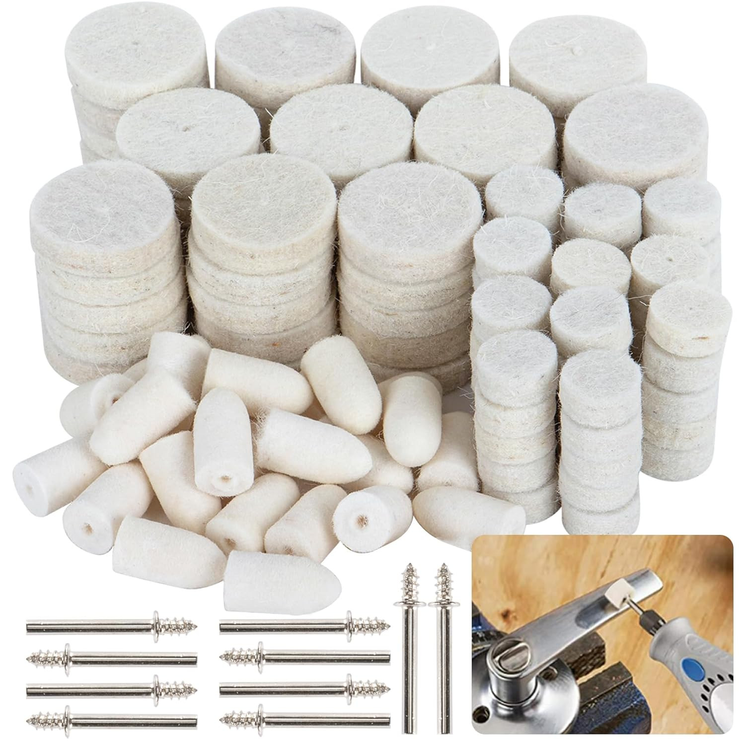 145PCS Wool Felt Polishing Pad - Felt Buffing Pad Wool Polishing Bits Buffing Wh gallery