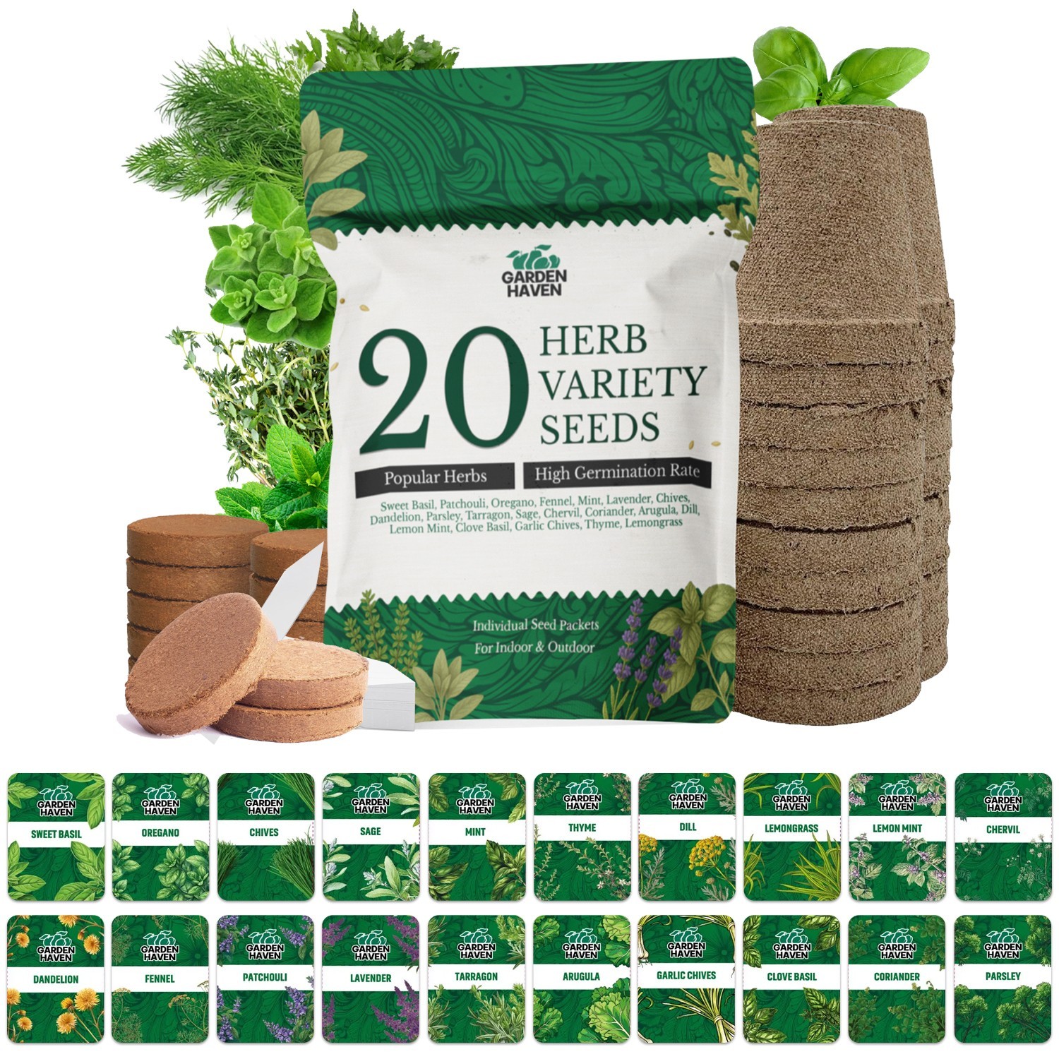 20 HERB Seeds Variety Pack Complete Grow Kit Culinary Herbs Indoor Outdoors Seed gallery