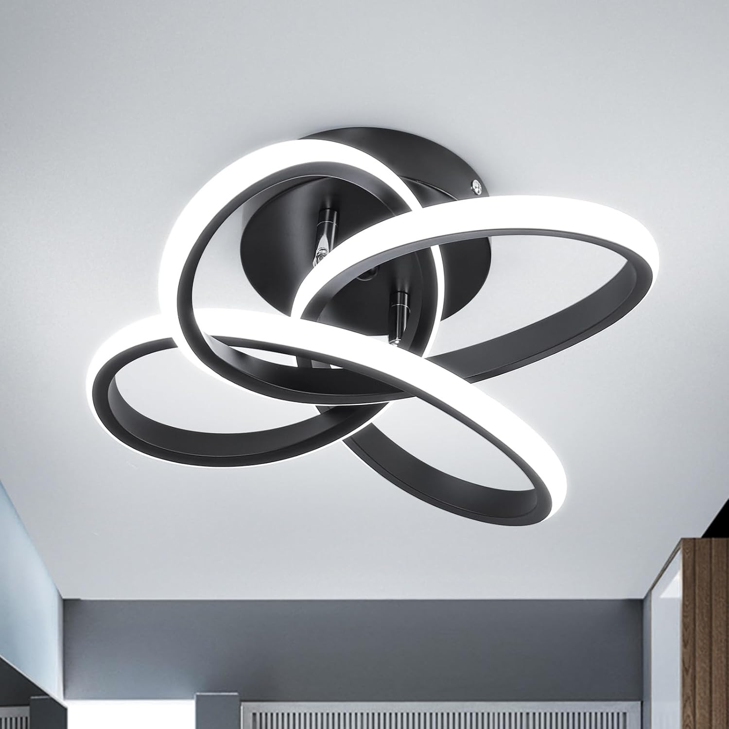 Modern Led Ceiling Light Fixture, 6000K Small Hallway Ceiling Light, Black Close gallery