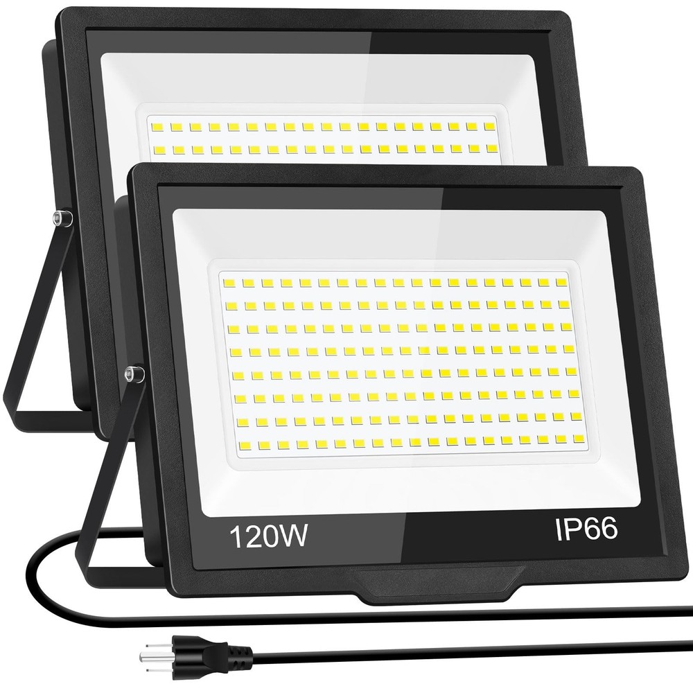 120W LED Flood Light Outdoor with Plug, 14400Lm Super Brighter Security Light...