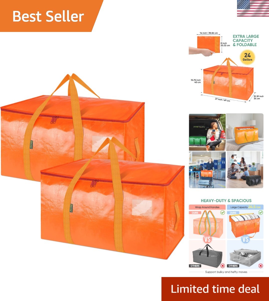 2-Pack Oversized Waterproof Moving Bags with Reinforced Handles - 100lb Capacity gallery