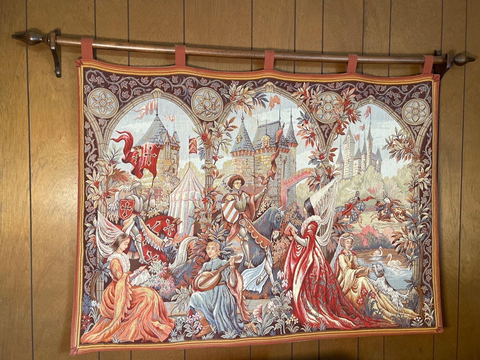 Marc Waymel “Romance at Camelot” c. 1990 French Wool Mechanical Tapestry 35”X50” gallery