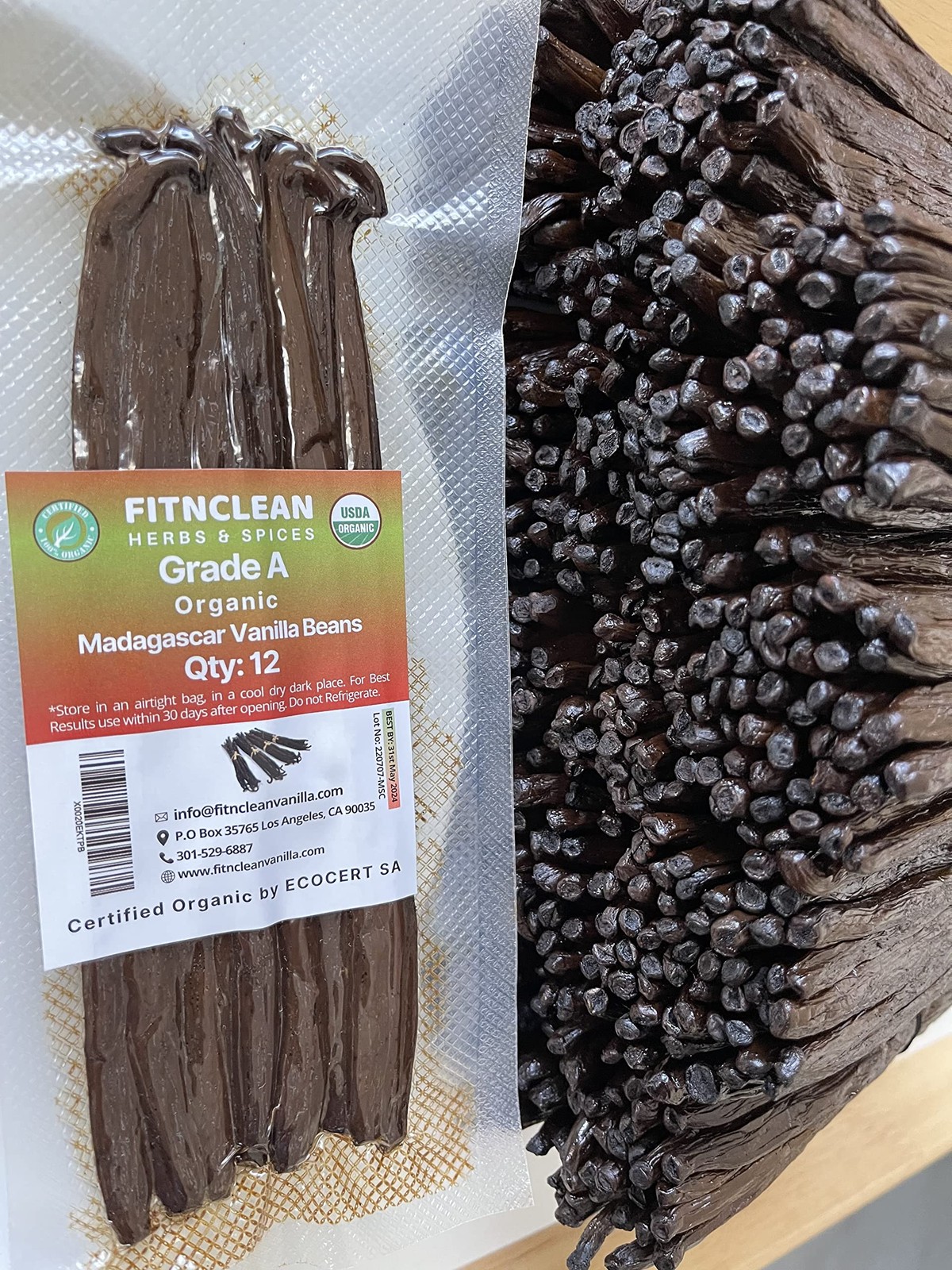 12 Organic Madagascar Vanilla Beans Grade A. Certified USDA Organic 6"7.5" by... gallery