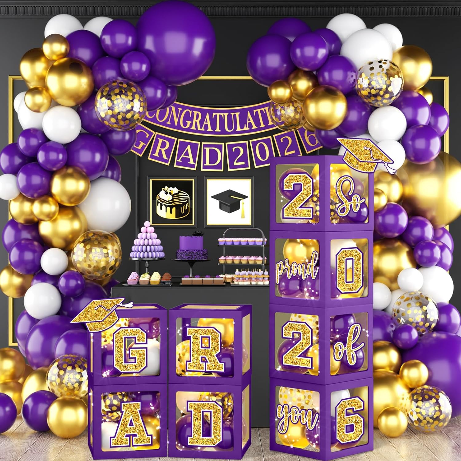 Graduation Decorations Class of 2026, Purple and Gold Graduation Decorations gallery