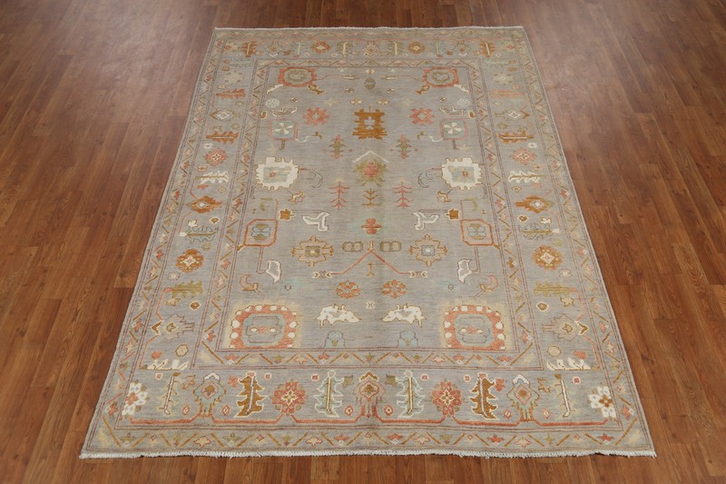 Vegetable Dye All-Over Pattern Oushak Wool Handmade Rug 6x8 ft Turkish Carpet gallery
