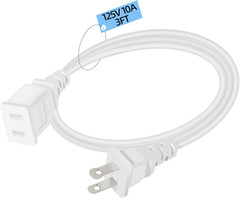 Small 3FT White Flat Extension Cord 2-Prong Polarized Light-Duty ETL Listed Powe