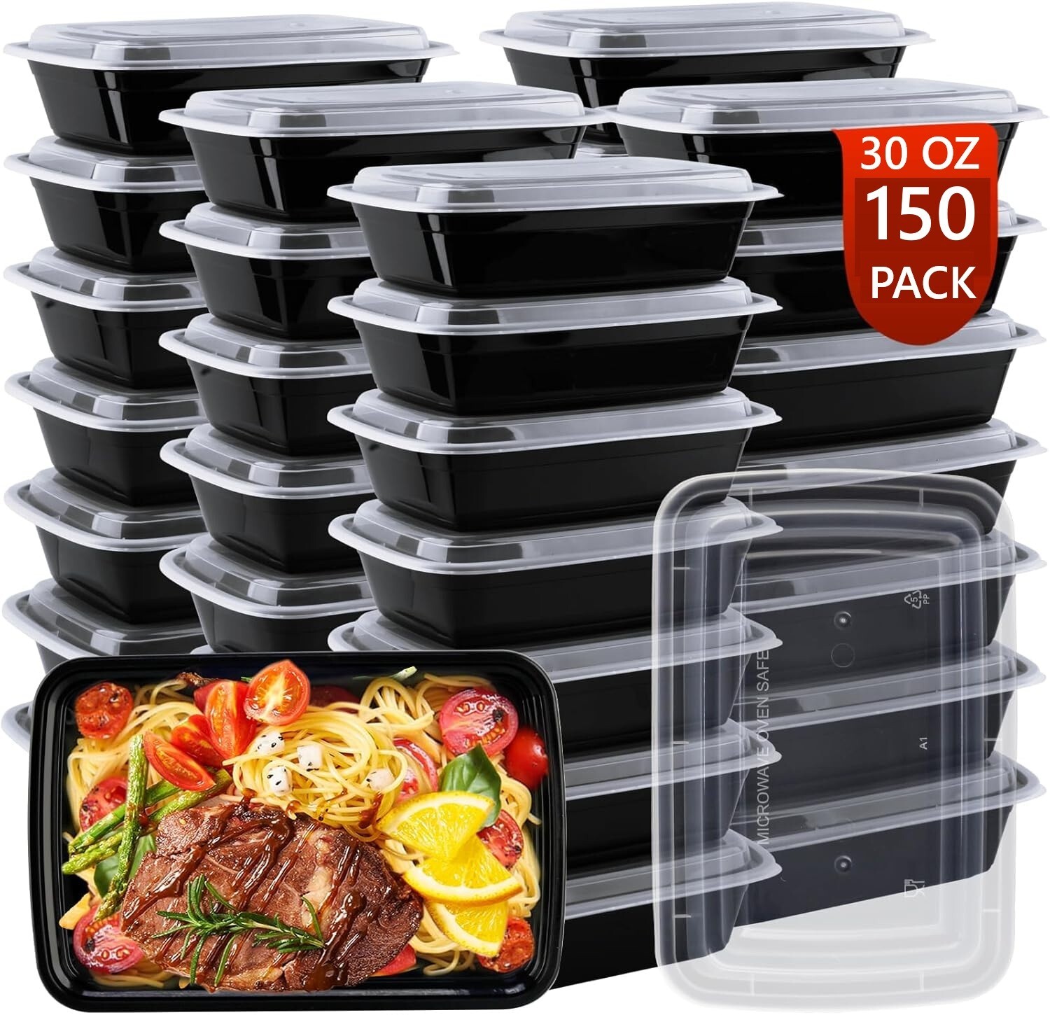 [150 Containers+150 Lids] 30oz Plastic Meal Prep Food Containers for Restaurants gallery
