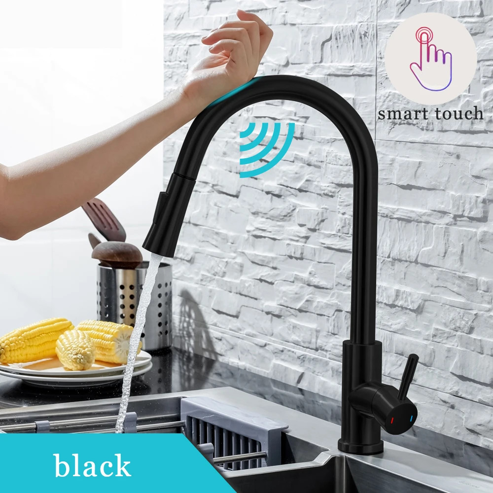 DQOK Kitchen Faucet Pull Out Brushed Nickle Sensor Stainless Steel Black Smart gallery