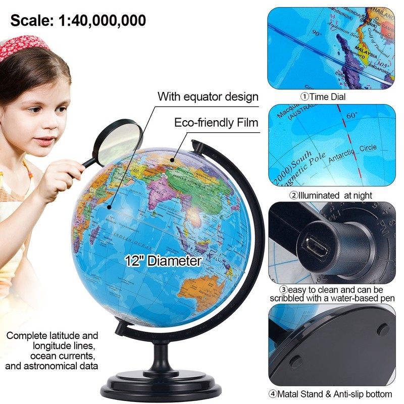 3D AR Large World Globe on Stand Ocean Earth Rotating World Map Geography Gift gallery