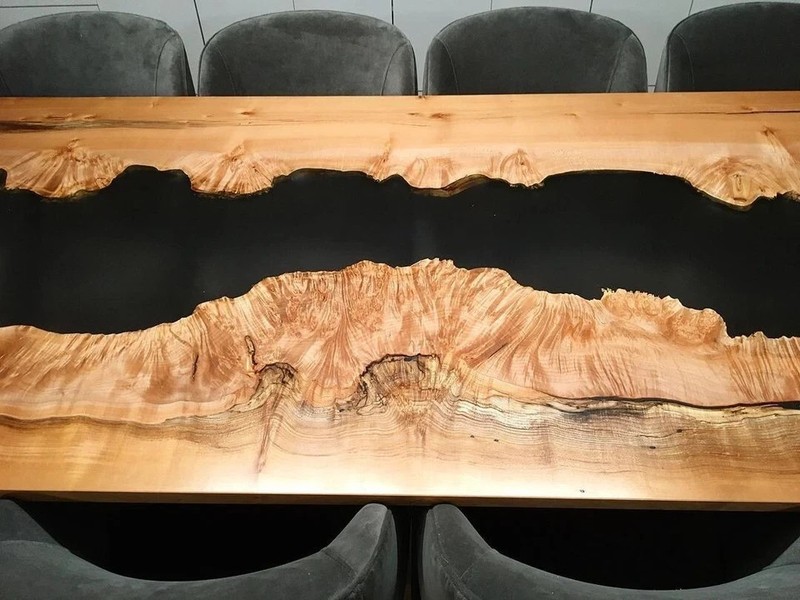 Black Epoxy Walnut River Table Top 60x36 Live Edge Dining Conference gallery