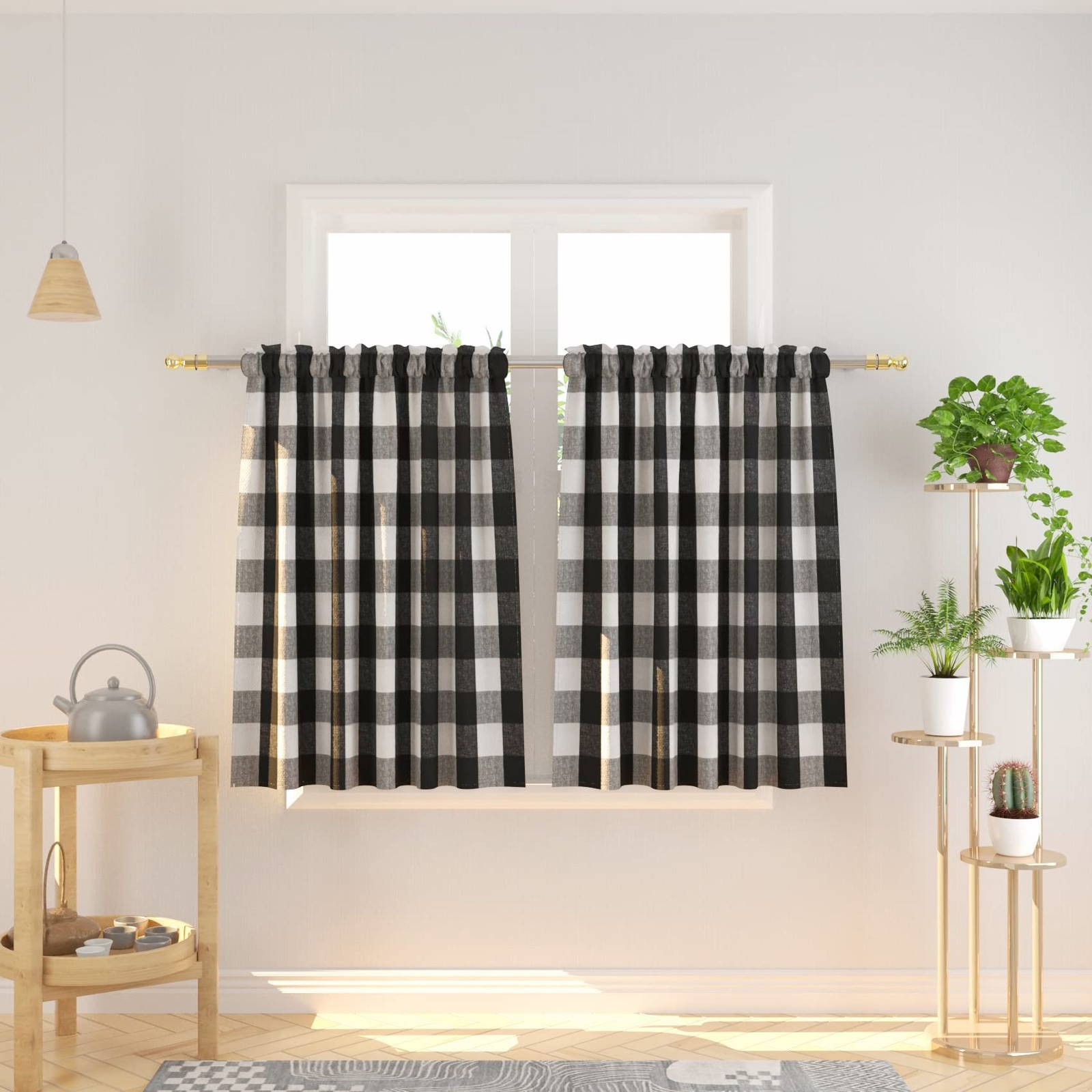 Buffalo Check Kitchen Tier Curtain 54 x 36 inches Long Plaid Gingham Rod Pock... gallery
