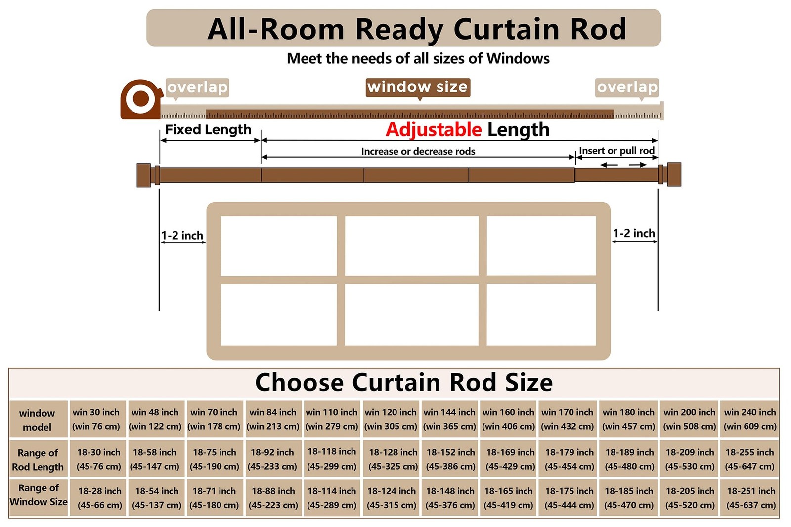 2 Pack Curtain Rods 18-75 inch, for Window 70 Inch, Adjustable Length Heavy D... gallery