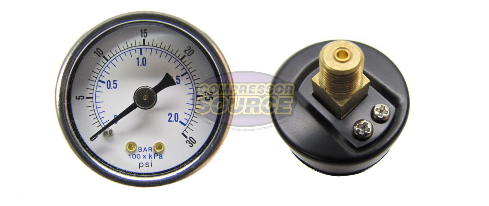 1/8" NPT Air Compressor / Hydraulic Pressure Gauge 0-30 PSI Back Mount 1.5" Face gallery