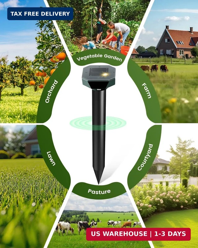 Snake & Mole & Rabbit & Skunk Repellent Solar Powered, Upgraded Ultrasonic Deter gallery
