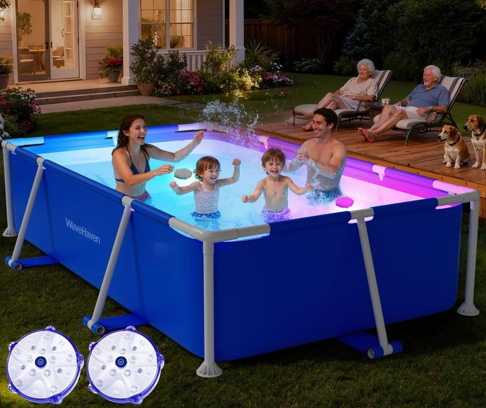 Above Ground Pool,2026 Frame Deep Swimming Pool with Pool Lights,Rectangle Famil gallery