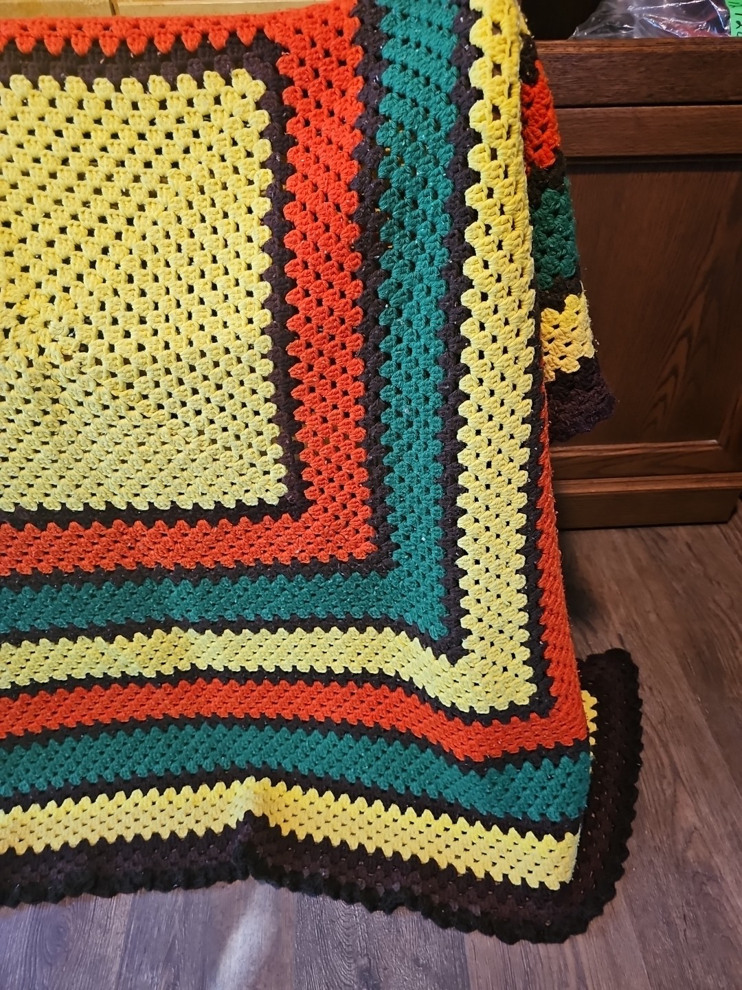 Handmade, crocheted, afghan, throw, Fall colors 66x62 gallery