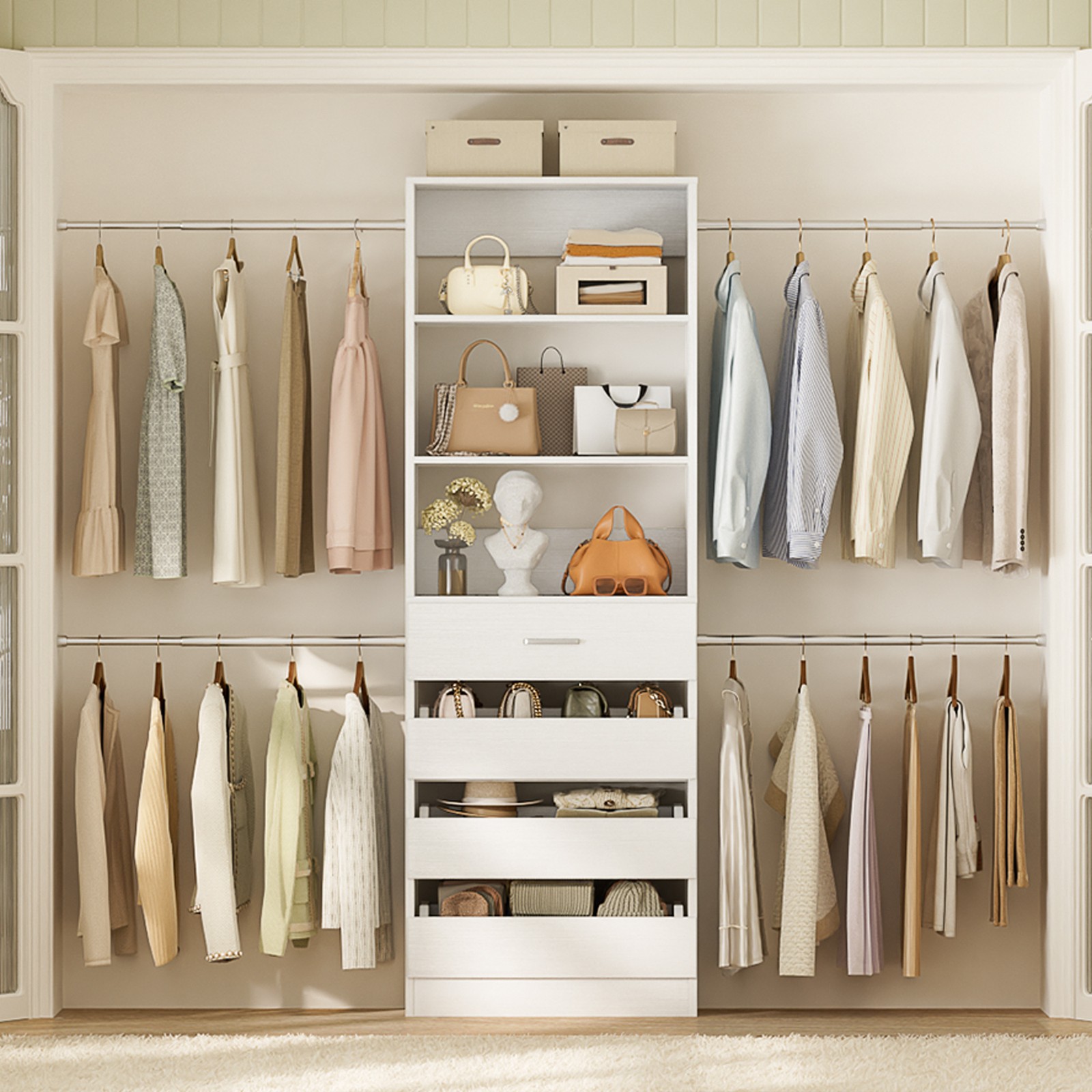 4-9Ft Walk-in Closet System Organizer with 4 Wooden Drawers & Rods for Wardrobes gallery
