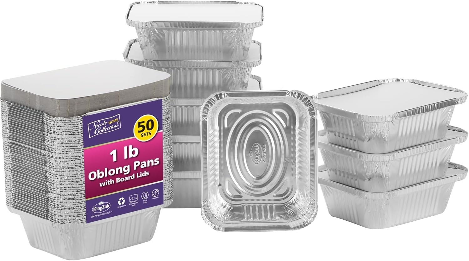 Aluminum Pans With Lids - 50 Count - 1LB Oblong Pans 5"x4"- To Go Containers ... gallery