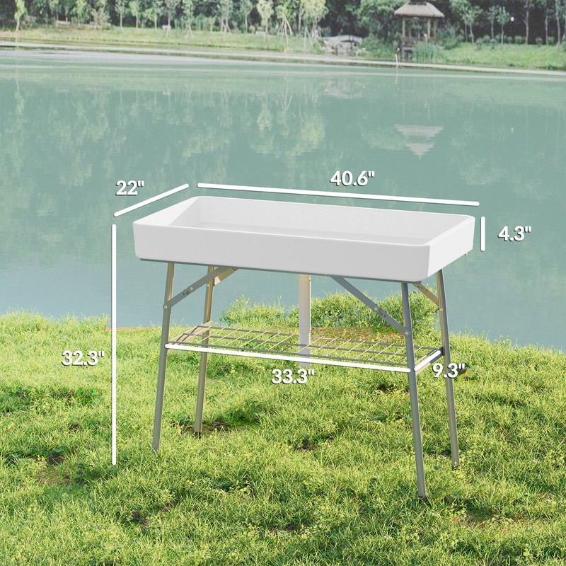 3.4ft Folding Ice Cooler Table with Drain, Fill and Chill Table with Shelf White gallery