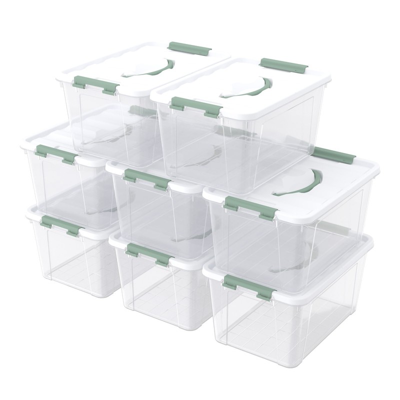Kekow 14 Quart Latching Storage Box, Stackable Storage Bin with Lid, 8 Pack gallery