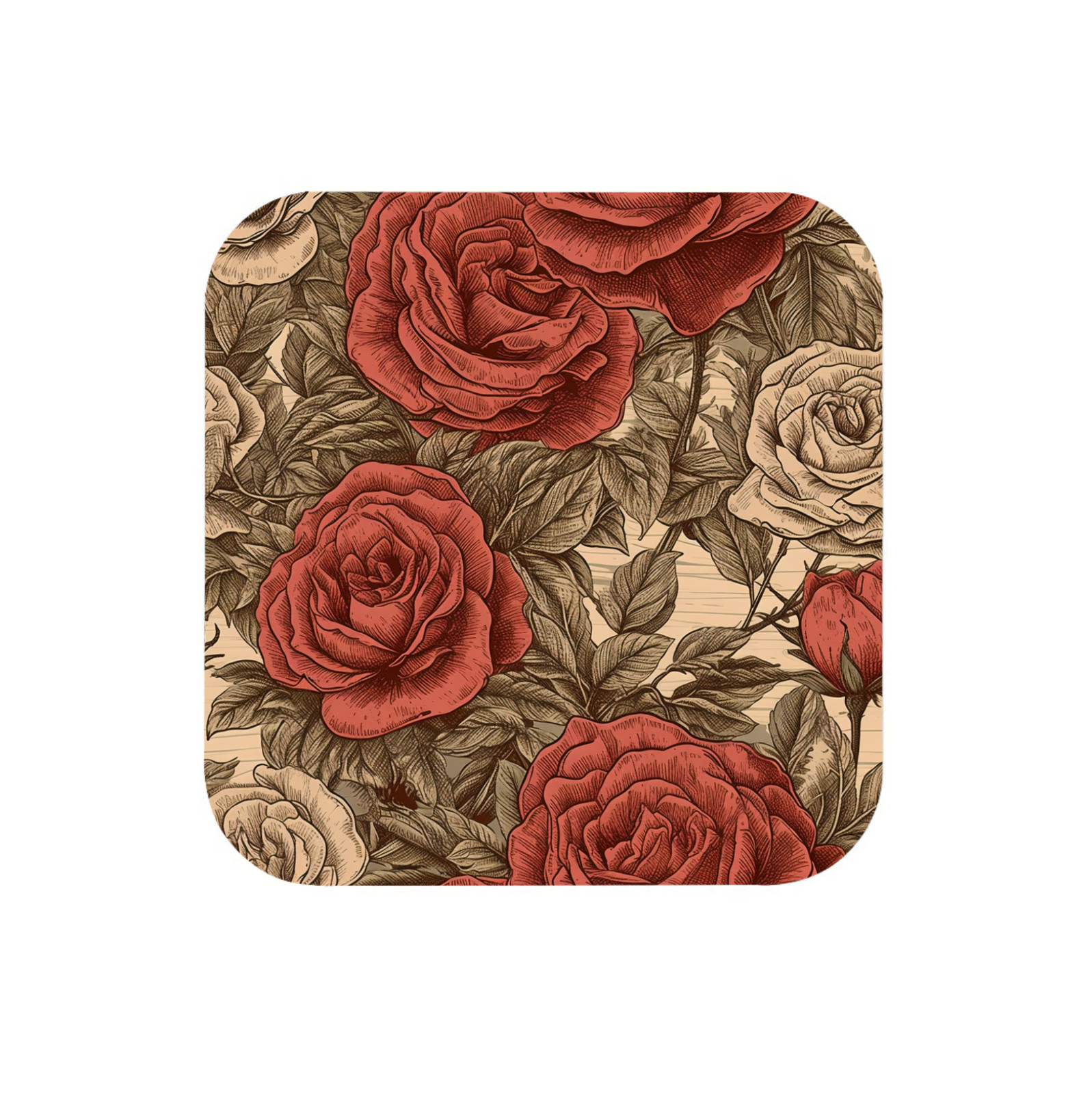 Red Roses Pattern Coasters Set of 4 Non Slip Rubber Bottom Square Coaster gallery