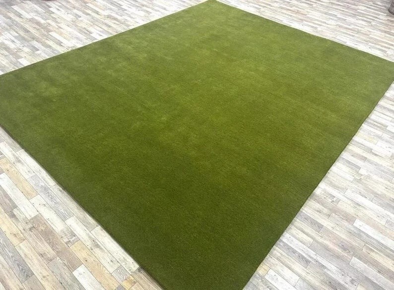 Premium Green colour 100 % NZ Wool Hand-Tufted Home Living Room Bedroom Area Rug gallery
