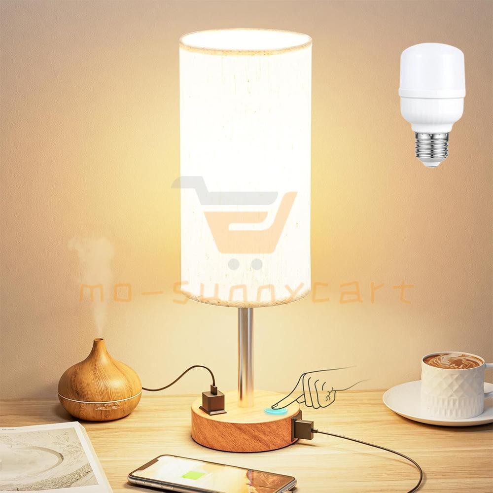 Bedside Table Lamp for Bedroom - 3 Way Dimmable Touch Lamp USB C and AC Outlet gallery