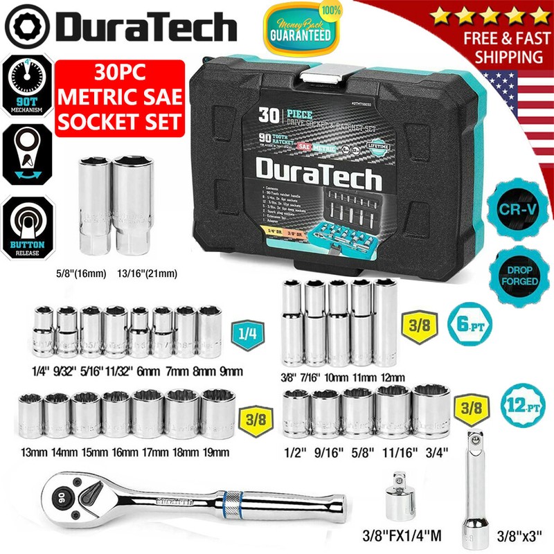 DURATECH 30PC 1/4" 3/8"/40PC 3/8"/70PC 1/4" 3/8" Socket Set Quick-release Socket gallery