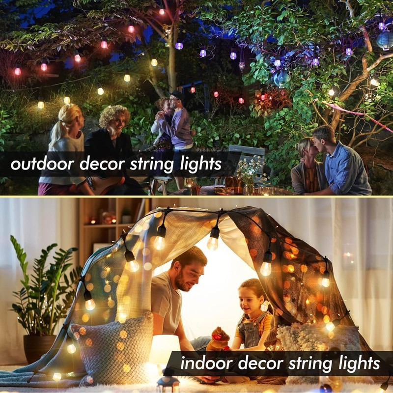 24FT RGB Outdoor String Lights, Dimmable Color Changing Waterproof LED Patio ... gallery