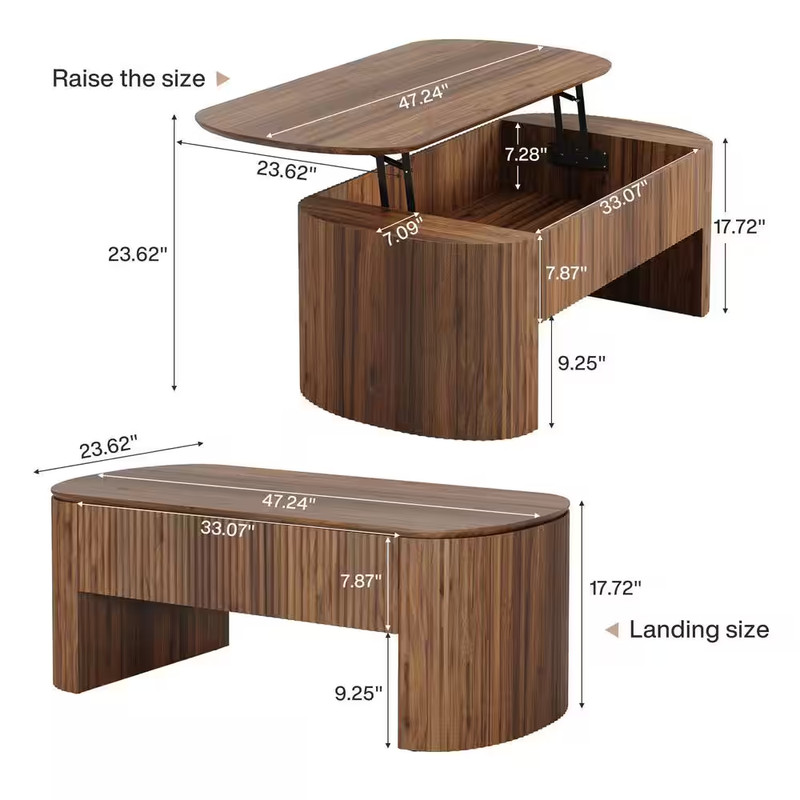 Allan 47.2 In. Brown Rectangle Engineered Wood Coffee Table with Lift Top and Hi gallery