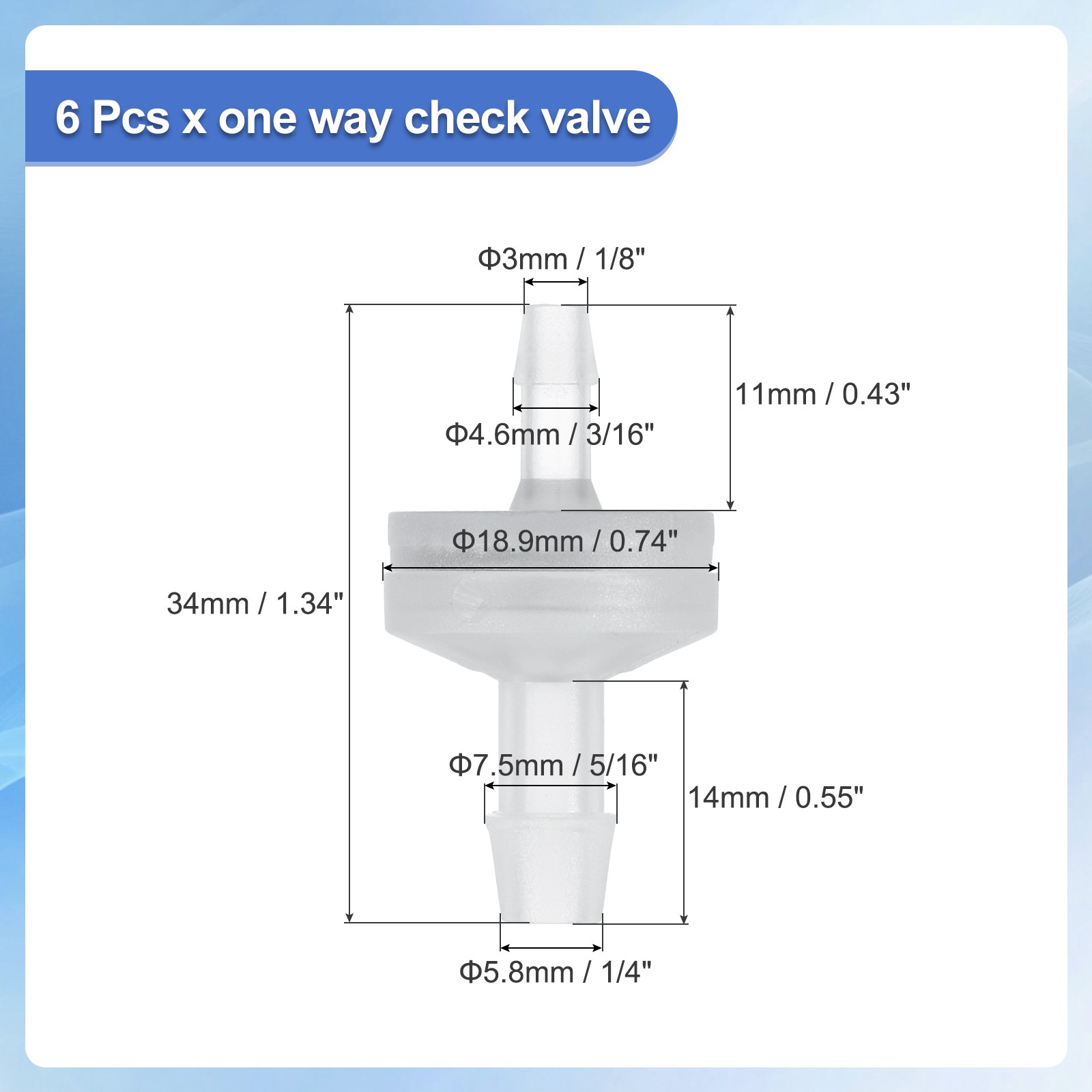1/4 1/8 Inches One Way Check Valve, 6 Pcs Plastic Hose Barb, Clear gallery