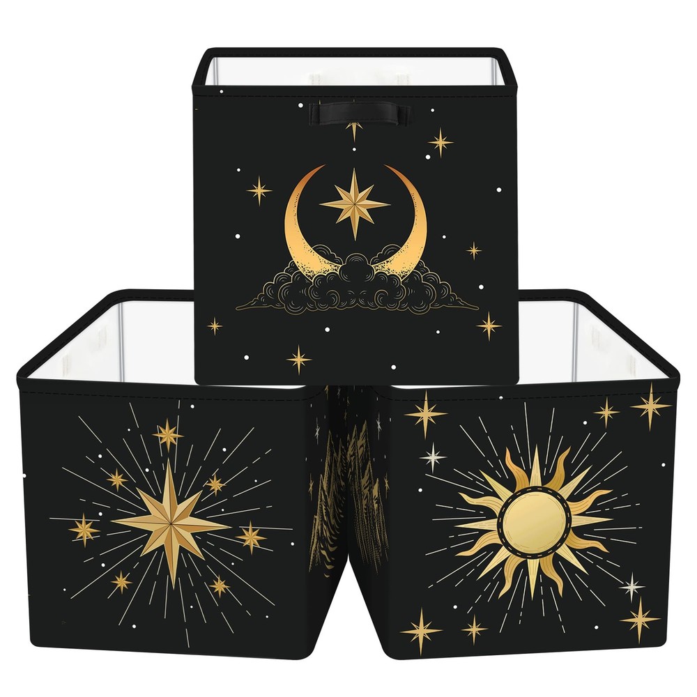 11.8"Sun Moon Celestial Storage Cube Organizer Set 3Pcs Clothes Basket Bin