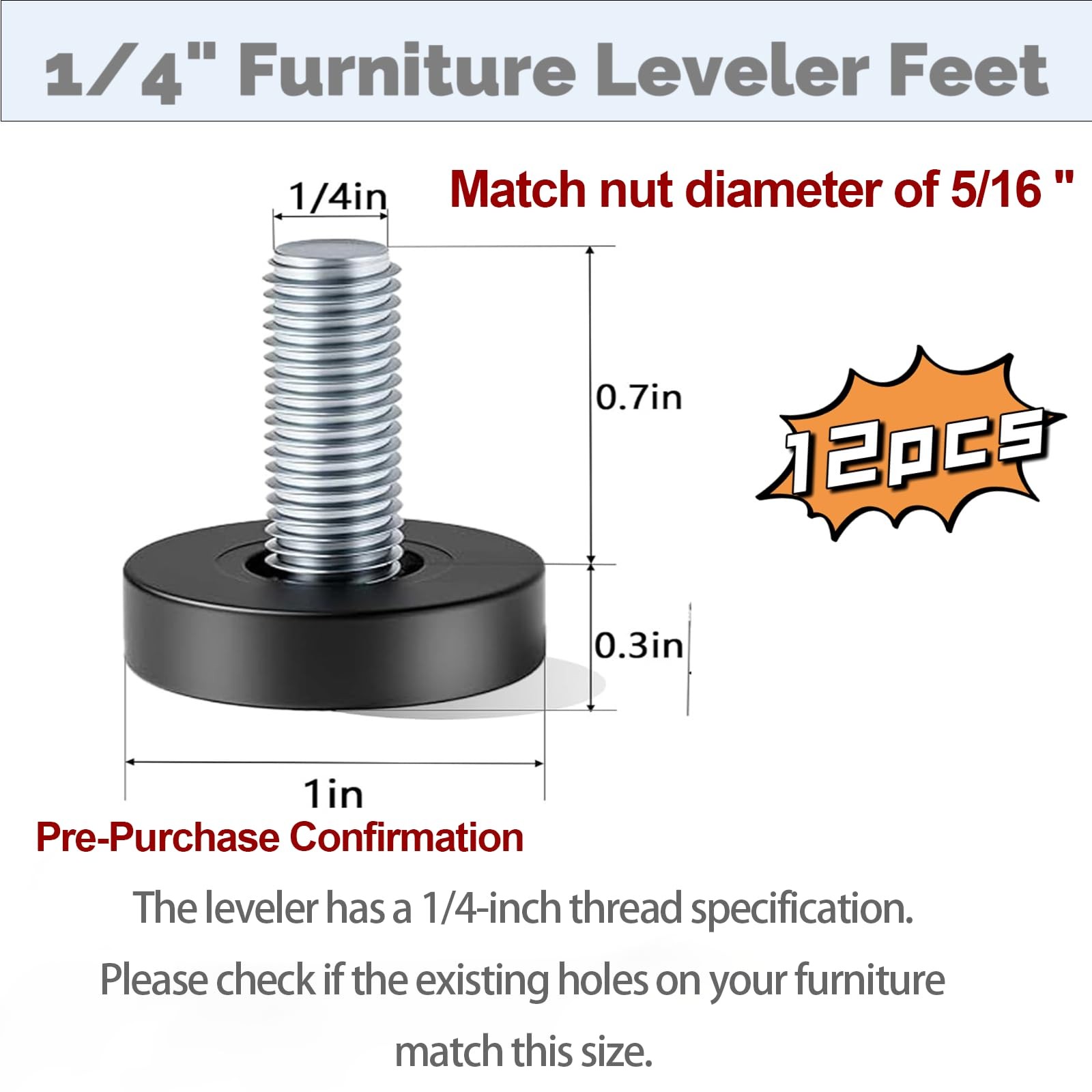 12 Pcs 1/4 Thread Leveling Feet, Adjustable Furniture Feet Threaded Screw in ... gallery