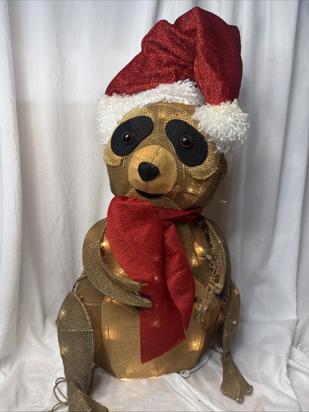 Holiday Time Light Up Burlap Raccoon Outdoor Christmas Rustic Forest Snow Cabin gallery