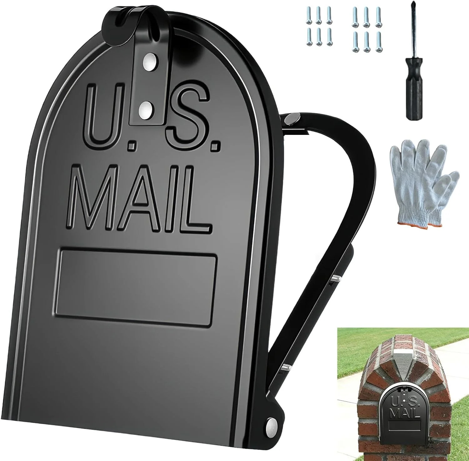 Mailbox Door Replacement Panel-6 1/4"(W) x 8 1/4"(H), Black Metal Snap-in Front gallery