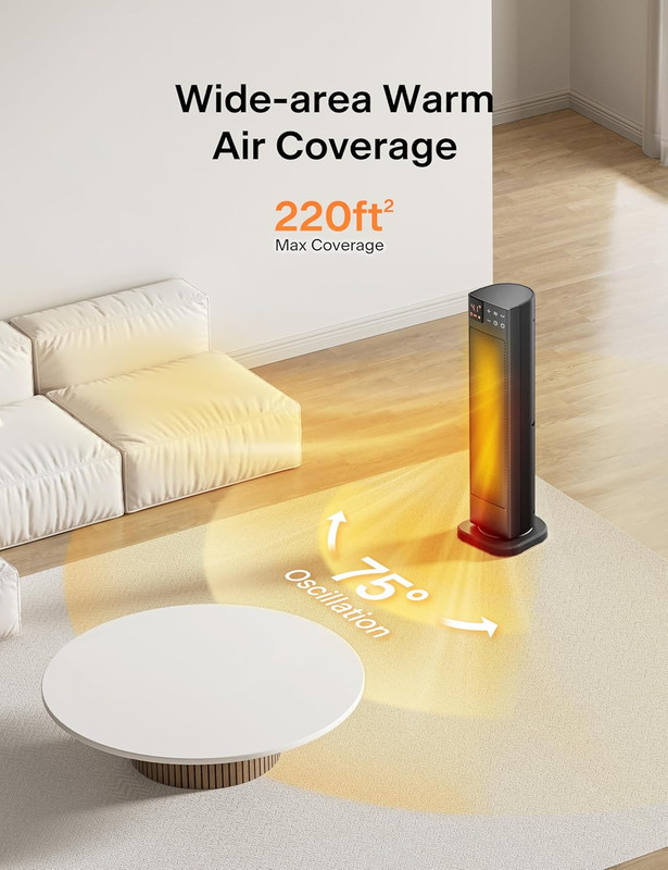 Oscillating Ceramic Tower Indoor Space Heater for Home with Oscillation, Program gallery