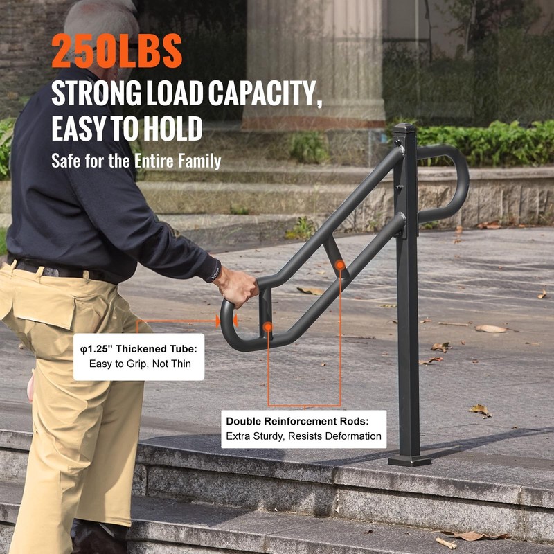 Durable Wall Mounted Handrail for Stairs Hallways 250lbs High Quality Black S... gallery