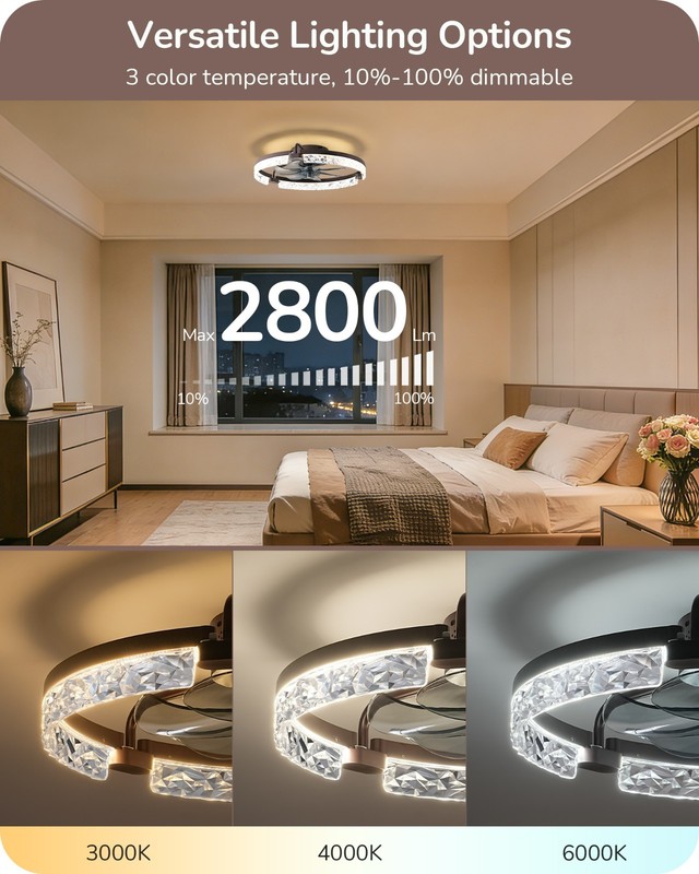 20'' Ceiling Fans with Lights and Remote, LED Low Profile Fan Light, 3000-6000K gallery