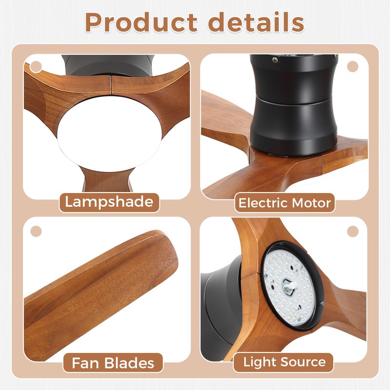 Low Profile Ceiling Fan with Light & Remote Control & 3 Wood Blade 3CCT Dimmable gallery