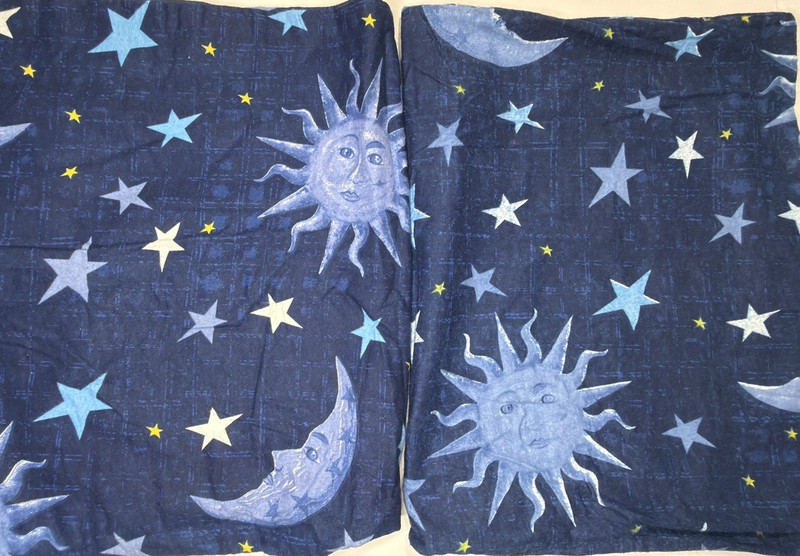 Celestial Pillowcase Set Blue STD Vtg Flannel Cotton Soft Sun Moon Star Bohemian gallery