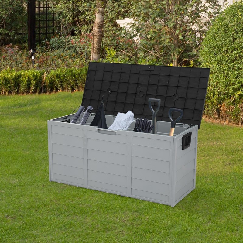 All Weather UV Pool Deck Box Storage Shed Bin Backyard Patio Outdoor w/ Wheel gallery