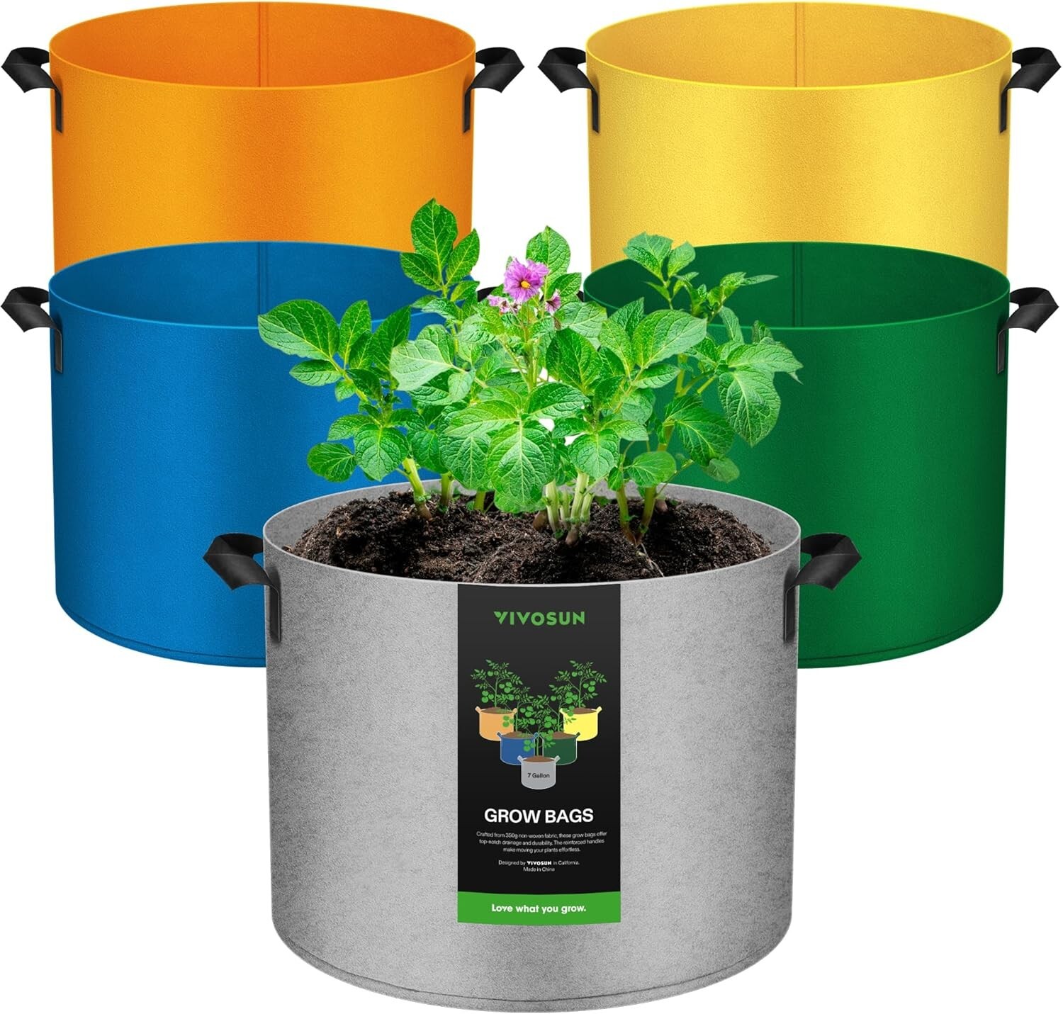 VIVOSUN 5-Pack 7-Gallon Colored Grow Bags, 350G Thick nonwoven Fabric Pots gallery